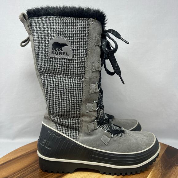 Sorel Joan Of Arctic Womens Boots Size 9.5 Gray LL2517-052 Winter Houndstooth - Picture 1 of 8